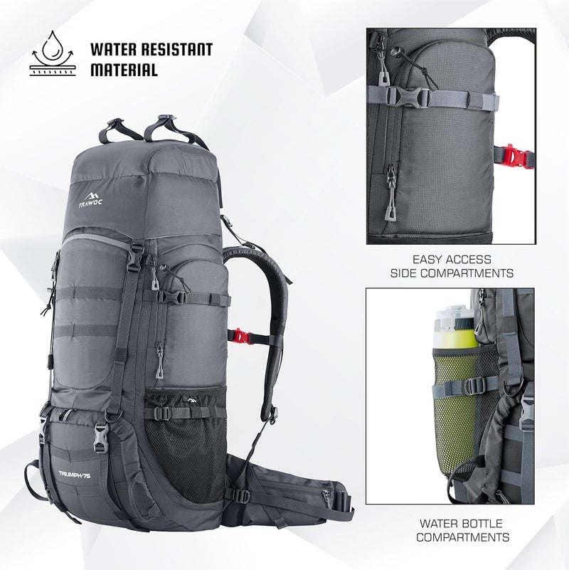 Trawoc TRIUMPH X 75 L Camping Backpack Trekking Hiking Ruckssack Travel Bag Front & Top Loading Laptop/Rain Cover/Shoe Compartment - Image 3