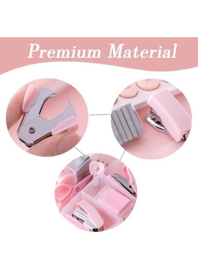 8 Pack Mini Office Supply Kit– Portable Pink Stationery Set with Scissors, Tape Dispenser, Punch, Pencil Sharpener, Mini Stapler, Compact for School, Home & Office - Image 5