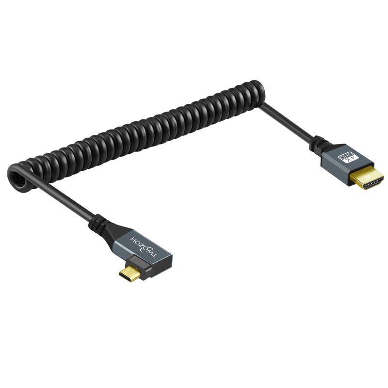 Twozoh Left Angled Coiled Micro HDMI to HDMI Cable, Micro HDMI to HDMI Coiled Cable 90Â°Degree Stretched Length 30cm to 150cm - Supports 3D/4K 1080p(5FT) - Image 1