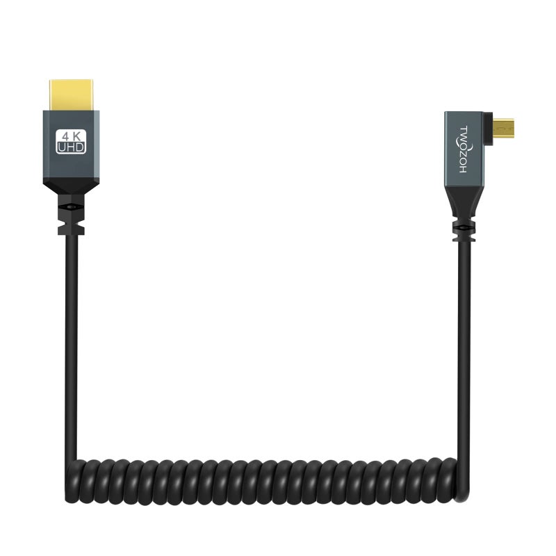 Twozoh Left Angled Coiled Micro HDMI to HDMI Cable, Micro HDMI to HDMI Coiled Cable 90Â°Degree Stretched Length 30cm to 150cm - Supports 3D/4K 1080p(5FT) - Image 3