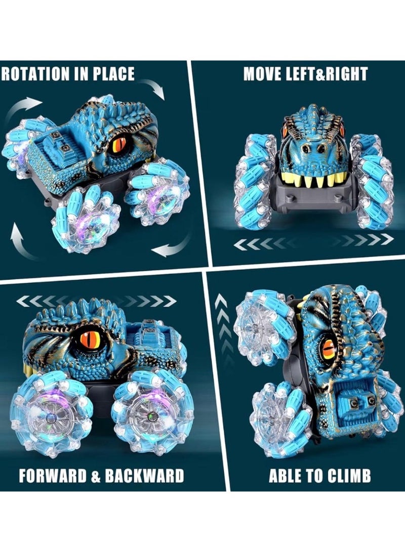 توي لاند سيارة ديناصور حركات بهلوانية تعمل بجهاز تحكم عن بعد مزودة بأضواء LED وموسيقى ودوران 360 درجة - لعبة تحكم عن بعد بتردد 2.4 جيجاهرتز، 13 قناة، قابلة لإعادة الشحن عبر منفذ USB - لون أخضر - Image 3