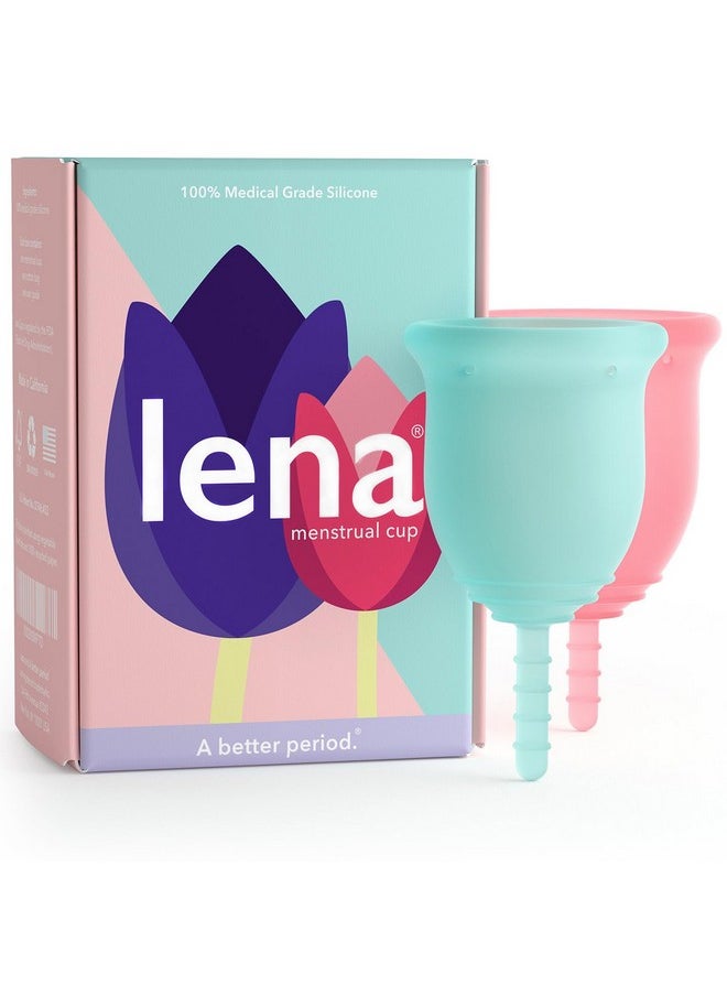 Lena Menstrual Cups, Reusable Period Cup, Tampons,Period Underwear And Menstrual Pads Alternative, Feminine Care, Fsa Eligible, Silicone Menstrual Cup, Made In Usa, Small & Large, Pink & Turquoise  - Image 1