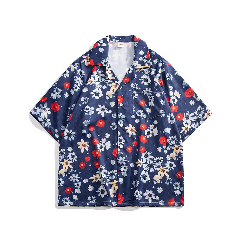 Thai Cuban Collar Floral Shirt Unisex Loose Retro Hawaiian Vacation Loose Beach Short Sleeve Shirt For Couple - Image 1