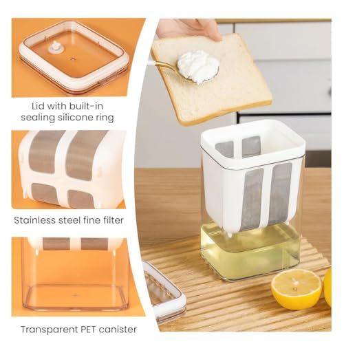 QCen 2-in-1 Greek Yogurt Maker & Hung Curd Maker | Fine Mesh Strainer Box with Lid | Thick Curd, Paneer, Cheese & Whey Separator | BPA Free Kitchen Strainer for Homemade Yogurt - 1200ml - Image 4
