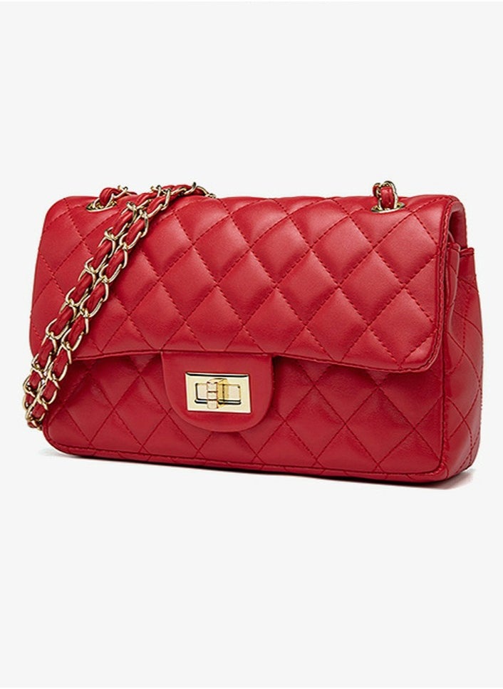Loquat Womens Trendy Crossbody Bag Diamond Grid Patterned Shoulder Handbag With Chain Strap Red  - Image 2