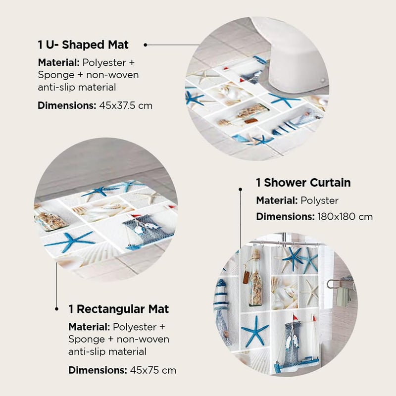 Homestic Homestic Shower Curtain & Bathmat Set | Non-Slip Bath mats for Bathroom | Easy-Slide Curtains | Polyester Curtain or Bathmat for Bath D?cor | XTL329-3T | 3 Pcs Set | Multicolor  - Image 3