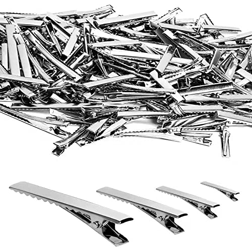 WSYUB 170 Pcs Alligator Hair Clips for Bows Silver Bulk Duck Bill Hair Clips 4 Sizes Styling Clips for Thick Thin Hair or DIY Bows Make