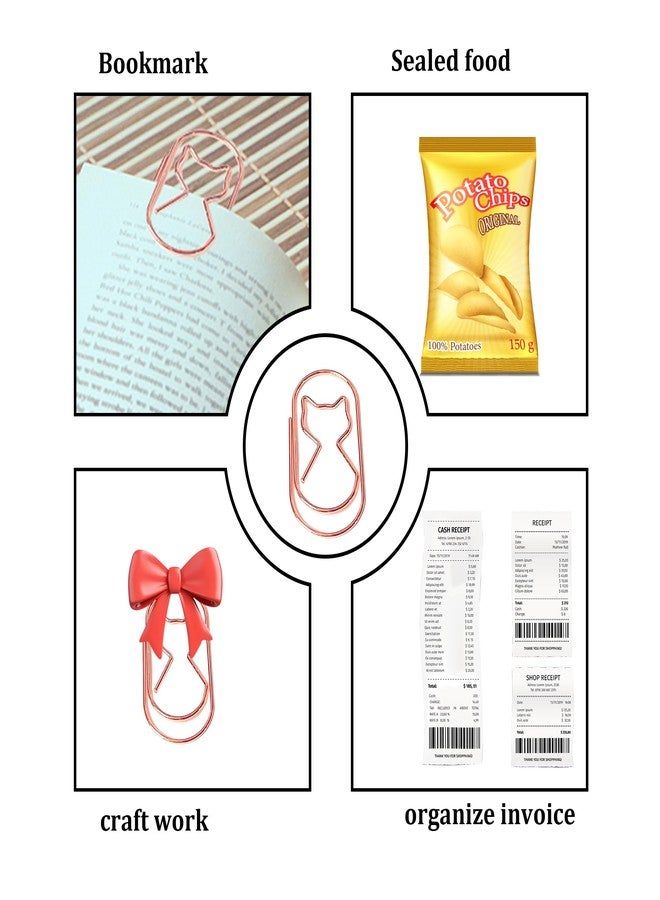 Supfoxer Large Paper Clips ，Jumbo Cat Paper Clips, Big Rose Gold 2 inch Decorative Fat 50pcs 50mm Wide Non Skid Smooth Finish Steel Wire Bookmark Cute Office School Supplies - Image 5