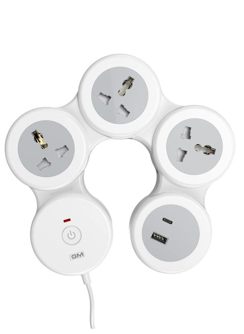 GM 4+1 G-Hoop Spike Guard with C & A Type USB-Master Switch,Indicator, Safety Shutter, 1.8 Mtr Wire with Overload Protection 3 International sockets & 2 USB Port 1 C Type 1 A Type 3.1A…