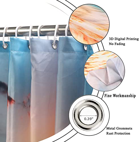 GCIREC Ocean Beach Shower Curtain, Summer Tropical Ocean Waves Sunset Coastal Hawaii Cool Sea Seaside Scene Island Bathroom Curtain Waterproof Fabric Machine Washable with 12 Hooks - Image 5