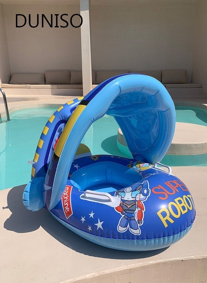 DUNISO Inflatable Kids Pool Float Swimming Ring with Sun Canopy, PVC Infant Pool Float with Safety Seat, Swimming Floats Seat Boat with Handles for Kids Baby - Image 4