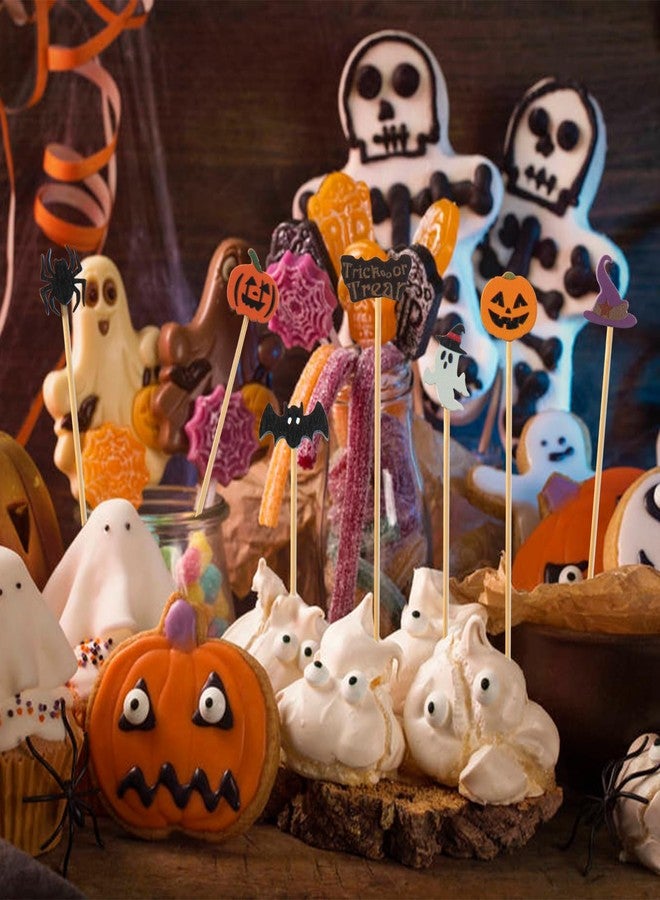 Jocomoni 70Pcs Halloween Cocktail Picks, Pumpkin Spider Bat Ghost Bamboo Toothpicks Cocktail Sticks for Appetizers Fruit Food Drink Cake Halloween Party Decoration - Image 4