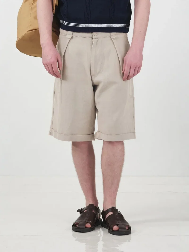 جيستو GIESTO Mid Waist Wide Leg Chino Shorts with Pockets