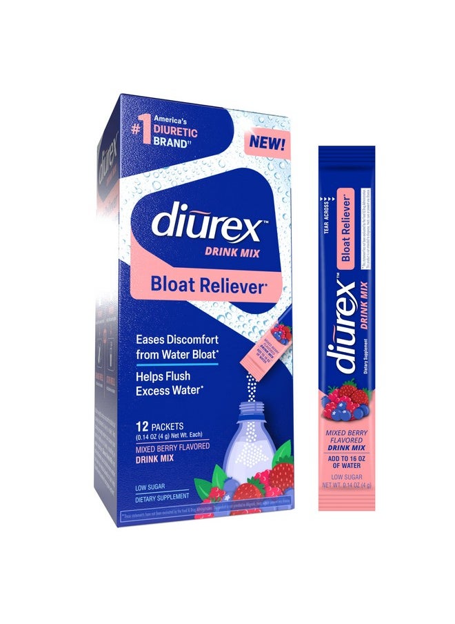Diurex Diurex Drink Mix - Diuretic Supplement - Mixed Berry Flavor - Bloat Relief with Diurex Proprietary Bloat-Relieving Blend - Single Serve - 12 Pack  - Image 1