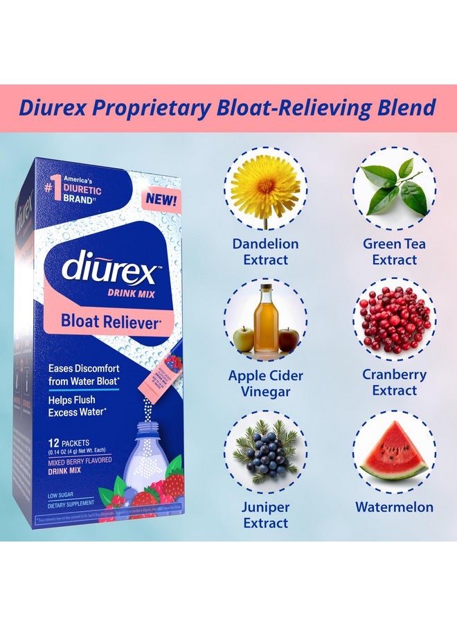 Diurex Diurex Drink Mix - Diuretic Supplement - Mixed Berry Flavor - Bloat Relief with Diurex Proprietary Bloat-Relieving Blend - Single Serve - 12 Pack  - Image 4