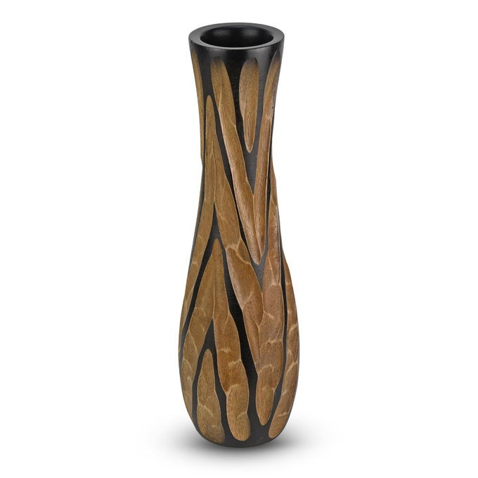 BEAUTIFULLY HAND CARVED ETCHED DARK BROWN MANGO TREE WOOD VASE 14 INCH CLASSIC FLOWER VASE MANGO TREE WOOD FLOWER VASE HANDMADE HOME OFFICE TABLE VASE