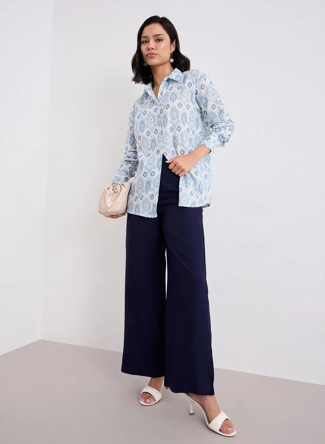 Styli Styli Women Blue Ikat Print Shirt