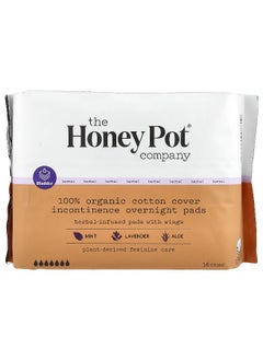 the Honey Pot company The Honey Pot Company, 100% Organic Cotton Cover, Herbal-Infused Pads With Wings, Incontinence Overnight, 16 Count  - Image 1
