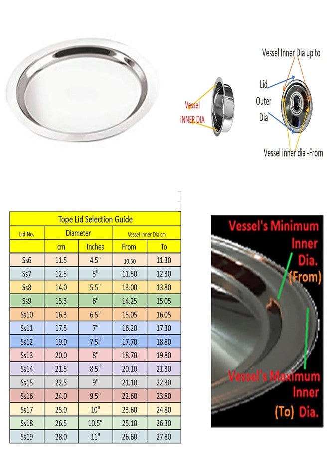 Starlinks غطاء ستارلينكس شديد التحمل من الفولاذ المقاوم للصدأ لأواني الطهي TOPE Dish Dome Urli Kadai..- 5 قطع، الأقطار: 11.5 سم (4.5 بوصة)، 14 سم (5.5 بوصة)، 21.5 سم (8.5 بوصة)، 24 سم (9.5 بوصة)، 25 سم (10 بوصة)، الوزن التقريبي: 855 غرام. L-S6، 8، 14، 16، 17 - Image 3