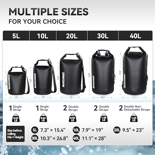 MARCHWAY Floating Waterproof Dry Bag Backpack 5L/10L/20L/30L/40L, Roll Top Sack Keeps Gear Dry for Kayaking, Rafting, Boating, Swimming, Camping, Hiking, Beach, Fishing (Black, 20L) - Image 3
