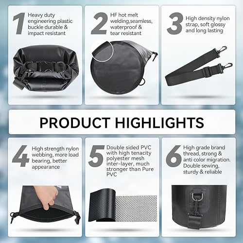 MARCHWAY Floating Waterproof Dry Bag Backpack 5L/10L/20L/30L/40L, Roll Top Sack Keeps Gear Dry for Kayaking, Rafting, Boating, Swimming, Camping, Hiking, Beach, Fishing (Black, 20L) - Image 5