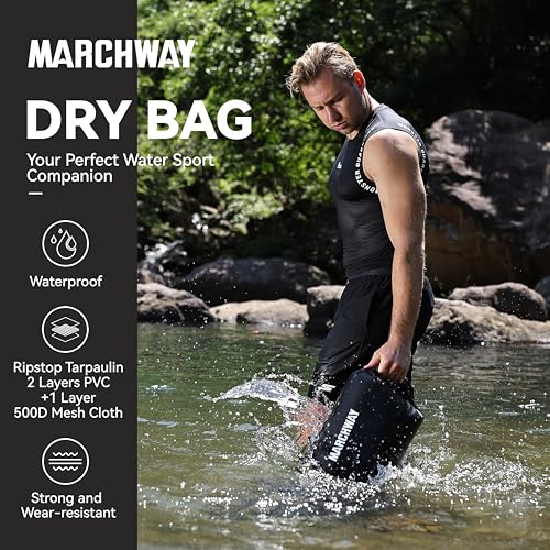 MARCHWAY Floating Waterproof Dry Bag Backpack 5L/10L/20L/30L/40L, Roll Top Sack Keeps Gear Dry for Kayaking, Rafting, Boating, Swimming, Camping, Hiking, Beach, Fishing (Black, 20L) - Image 2