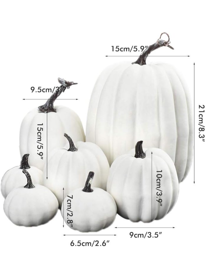 HI-FINE 7PCS Thanksgiving White Pumpkin Decorations Various Sizes Pumpkin Decorations Artificial Pumpkins Fall Autumn Decor, Suitable for Fall Harvest, Thanksgiving Party Indoor and Outdoor Decoration - Image 2