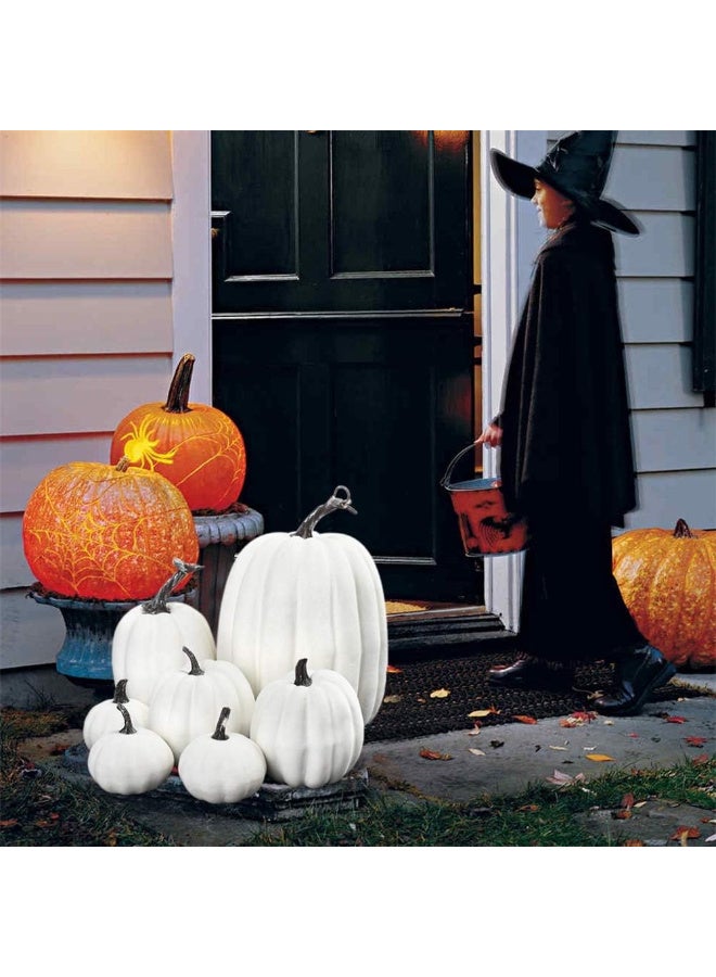 HI-FINE 7PCS Thanksgiving White Pumpkin Decorations Various Sizes Pumpkin Decorations Artificial Pumpkins Fall Autumn Decor, Suitable for Fall Harvest, Thanksgiving Party Indoor and Outdoor Decoration - Image 5