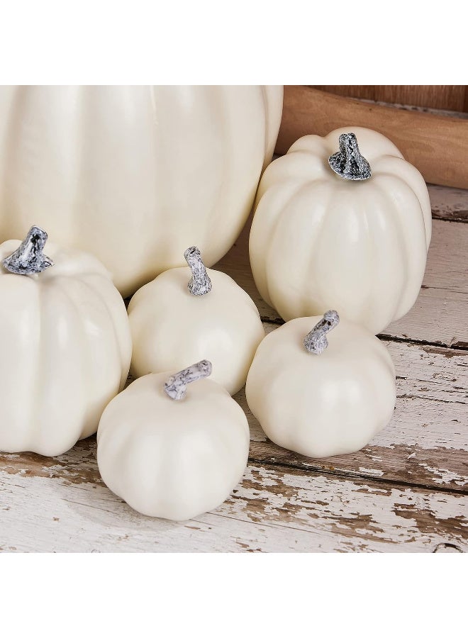 HI-FINE 7PCS Thanksgiving White Pumpkin Decorations Various Sizes Pumpkin Decorations Artificial Pumpkins Fall Autumn Decor, Suitable for Fall Harvest, Thanksgiving Party Indoor and Outdoor Decoration - Image 3