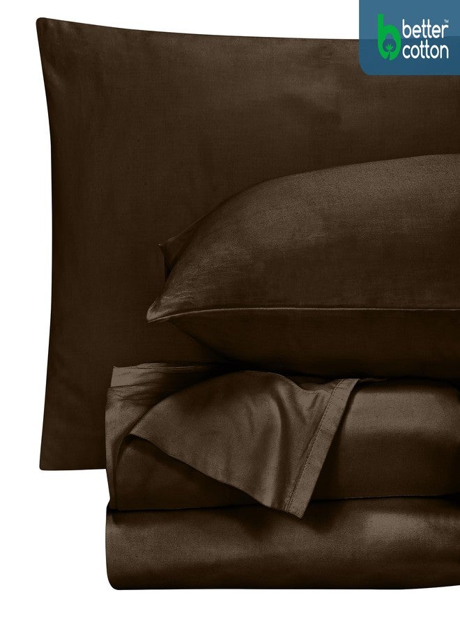ROYALE LINENS 400 Thread Count 100% American Grown Cotton 3 Piece Sateen Twin Sheet Set - 1 Fitted, 1 Flat Sheet & Pillow case - Chocolate Bedsheet Set - Cooling Cotton Sheets - (Twin, Hazel Nut) - Image 2