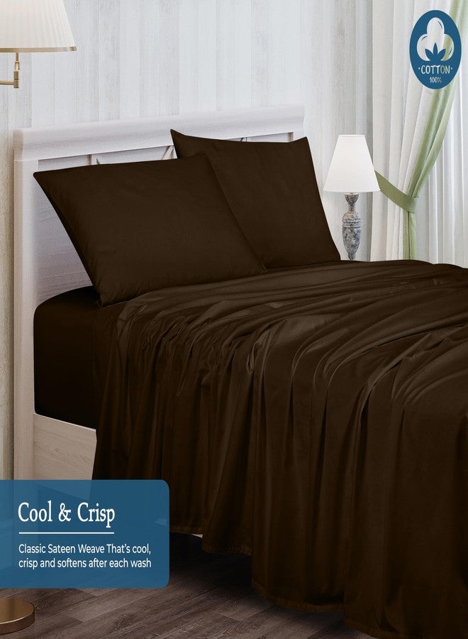 ROYALE LINENS 400 Thread Count 100% American Grown Cotton 3 Piece Sateen Twin Sheet Set - 1 Fitted, 1 Flat Sheet & Pillow case - Chocolate Bedsheet Set - Cooling Cotton Sheets - (Twin, Hazel Nut) - Image 5