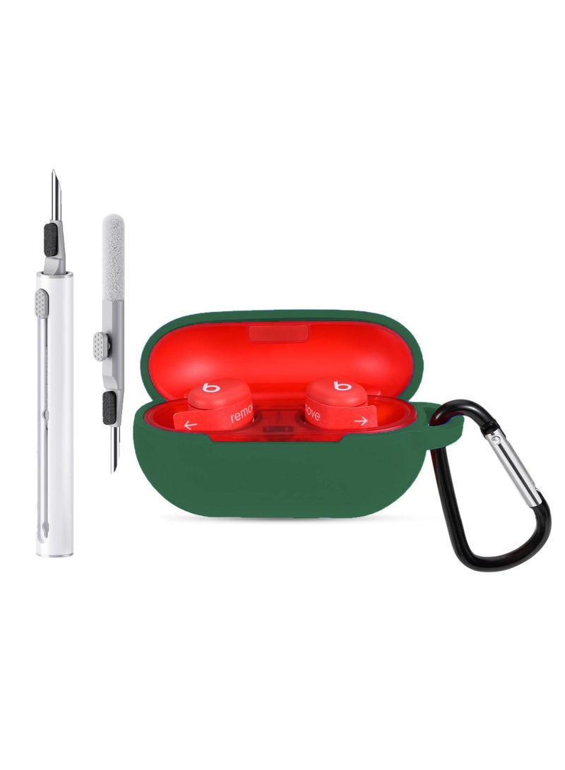 Silicone Case for Beats Solo Buds 2024, Premium Shockproof Case Cover with Carabiner and Cleaning tools-Green - Image 1