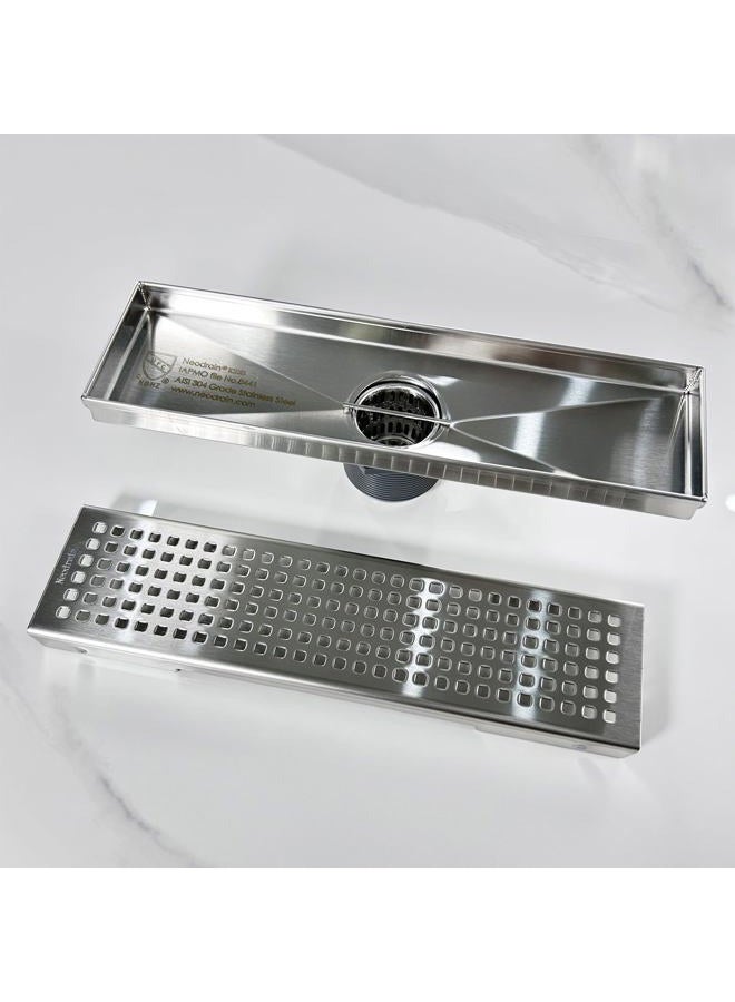 Neodrain 12-Inch Linear Shower Drain with Removable Grate, Professional Brushed 304 Stainless Steel Rectangle Shower Floor Drain Manufacturer, Linear Drain with Hair Strainer - Image 3
