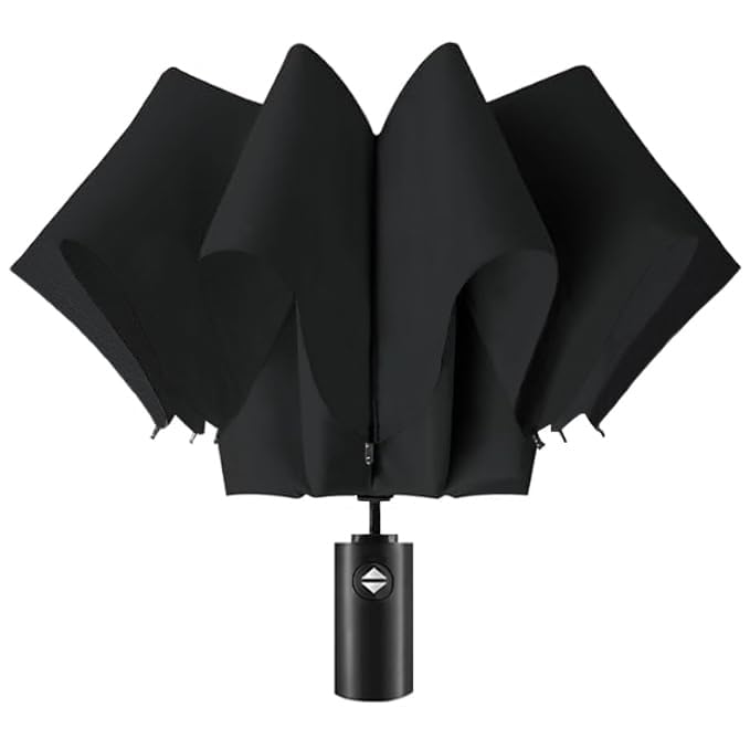 LACOSSI UV Umbrella with Novelty Carabiner Handle, Travel Umbrellas for Rain and Sun Windproof Compact, Automatic Open Close, 8 Ribs, Portable Umbrella for Men and Women (L- Black) - Image 2