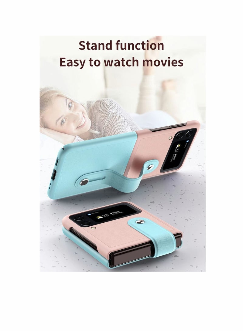 Zikra حافظة لهاتف سامسونج جالكسي Z فليب 4 (Z Flip4 5G)، رقيقة للغاية، من مادة PC ذات تشطيب غير لامع، غطاء مضاد للخدوش، حافظة هاتف بملمس حريري مع حزام قابل للسحب (وردي/أزرق) - Image 2