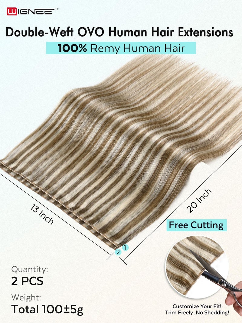 WIGNEE Butterfly OVO Weft Hair Extensions Human Hair with Holes 100% Remy Human Hair 20 Inch Human Hair Extensions Glueless for Thin Hair(9A/60) - Image 2