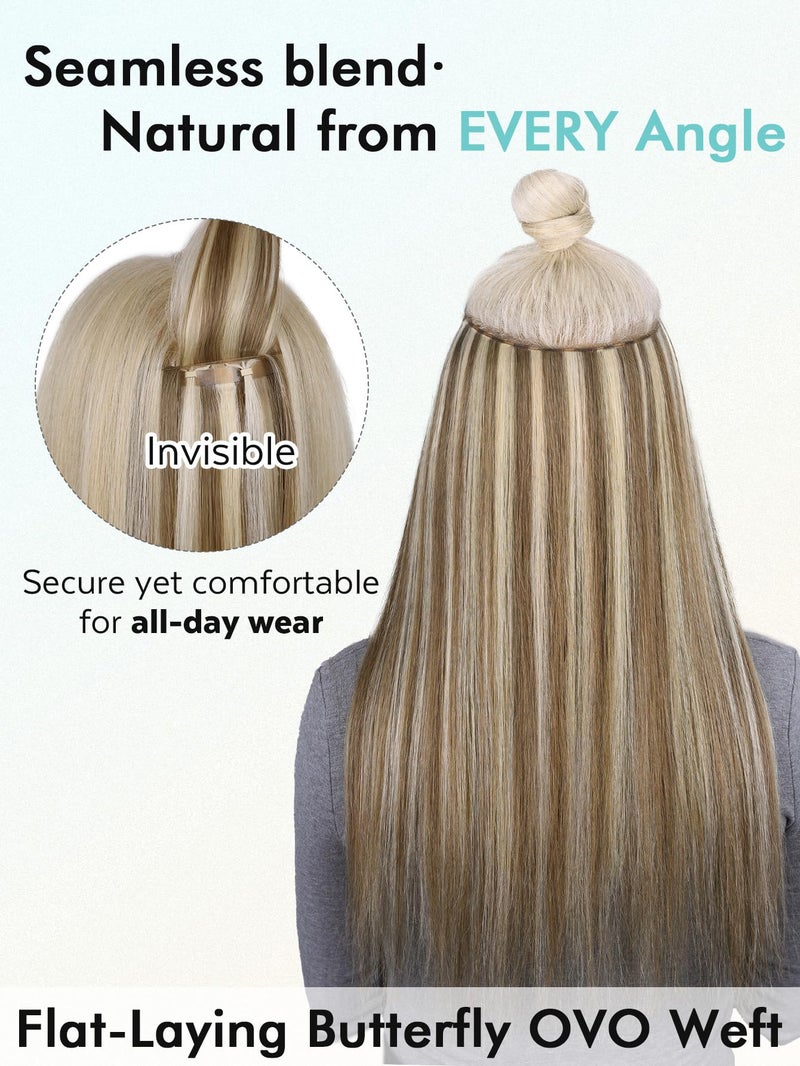 WIGNEE Butterfly OVO Weft Hair Extensions Human Hair with Holes 100% Remy Human Hair 20 Inch Human Hair Extensions Glueless for Thin Hair(9A/60) - Image 3