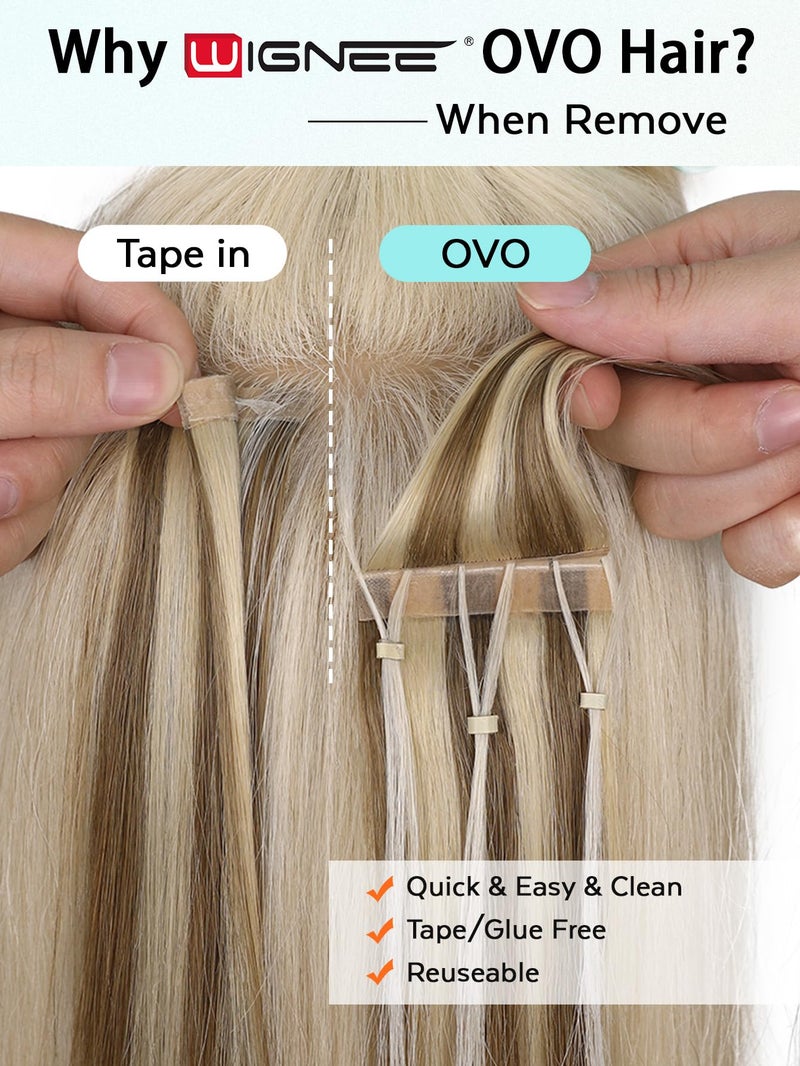 WIGNEE Butterfly OVO Weft Hair Extensions Human Hair with Holes 100% Remy Human Hair 20 Inch Human Hair Extensions Glueless for Thin Hair(9A/60) - Image 5