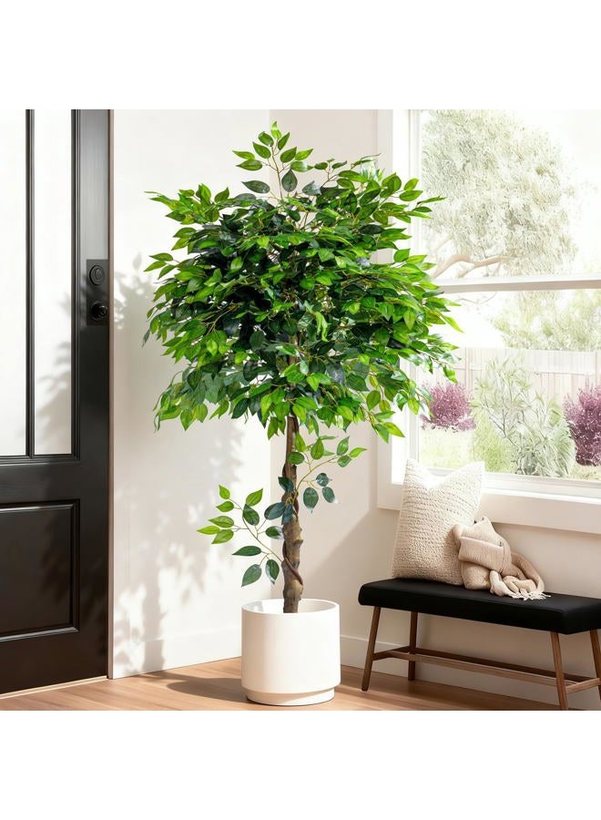 Bailikang Artificial Ficus Tree 5FT Artificial Plants Indoor Fake Ficus for Indoor Home Decor, 150% Foliage Density Realistic Faux Tree Fake Floor Plant with Leaves for Living Room, Office, House Plant - Image 2