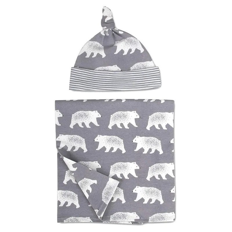 Bluejw Newborn Swaddle Set - High Quality Baby Wrap Swaddle Blanket with Beanie Hat for Baby Boy - Swaddlers for Baby Girl with Bow - Image 1