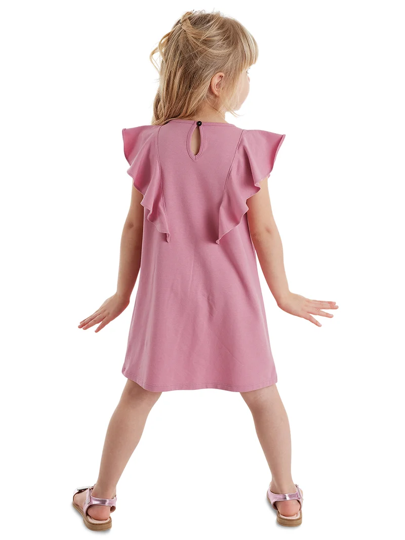 Denokids Panda Ruffled Pink Girl Dress
