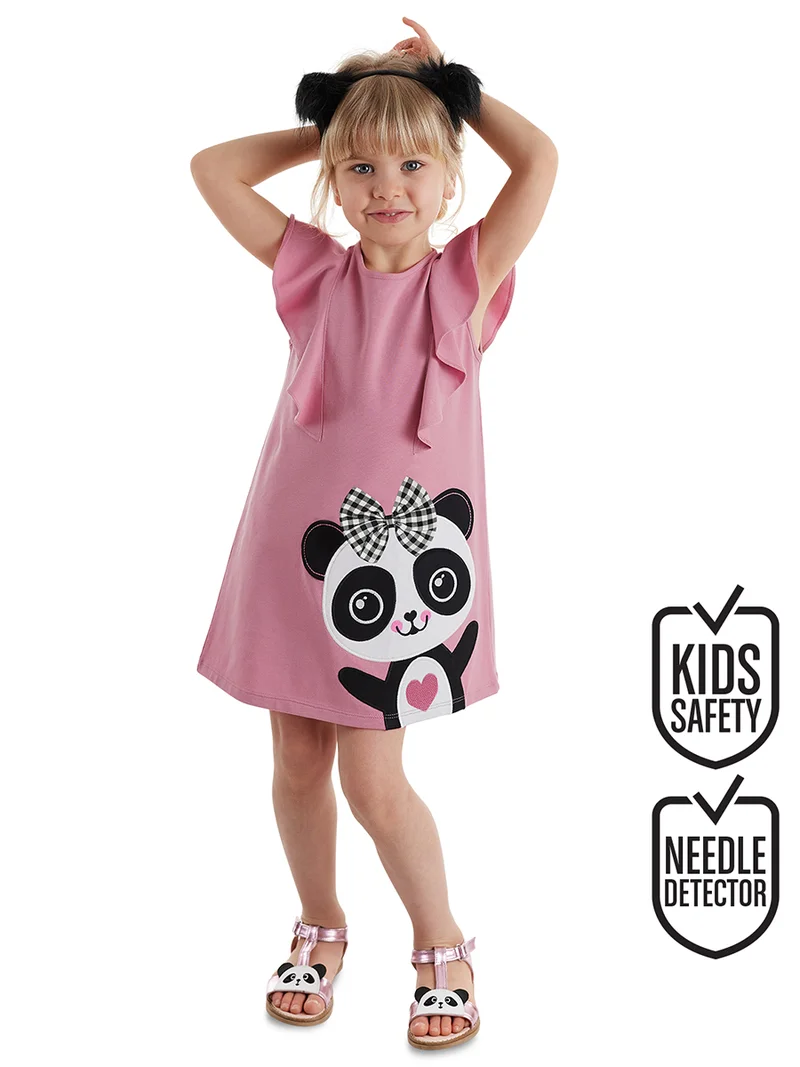 دينوكيدس فستان بناتي وردي مكشكش بتصميم باندا