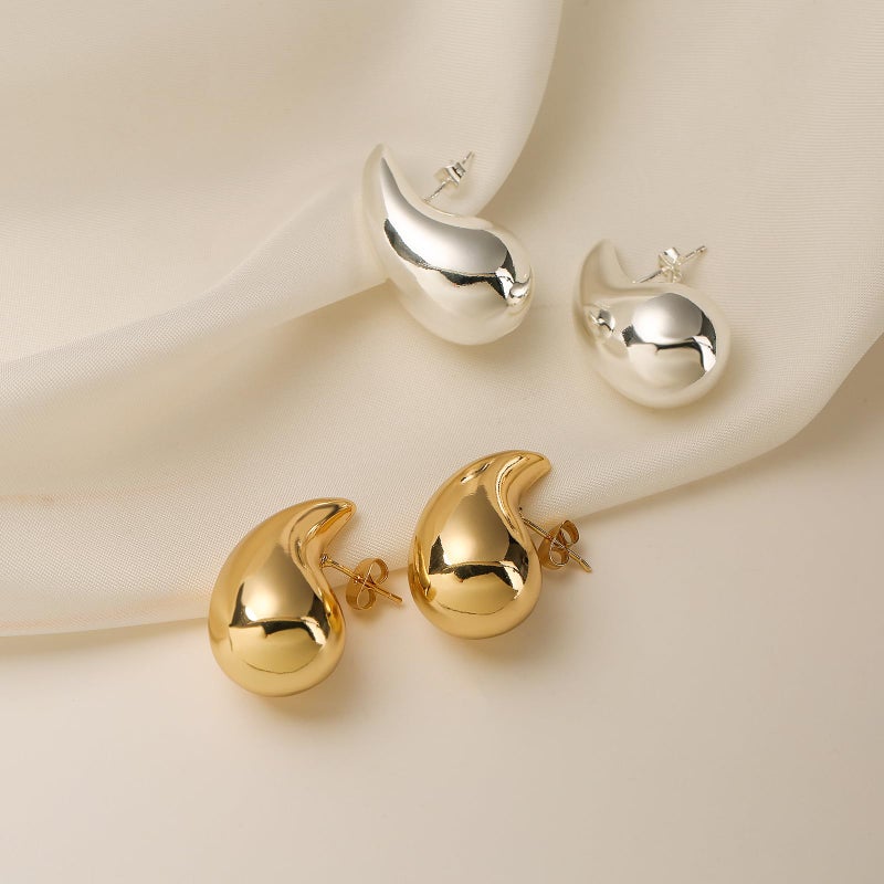 Vuleto 2 Pairs Teardrop Earrings Dupes Set for Women, Lightweight Gold Silver Chunky Hoops Tear Drop Dangle Earrings Hypoallergenic Trendy Fashion Jewelry Gifts - Image 2