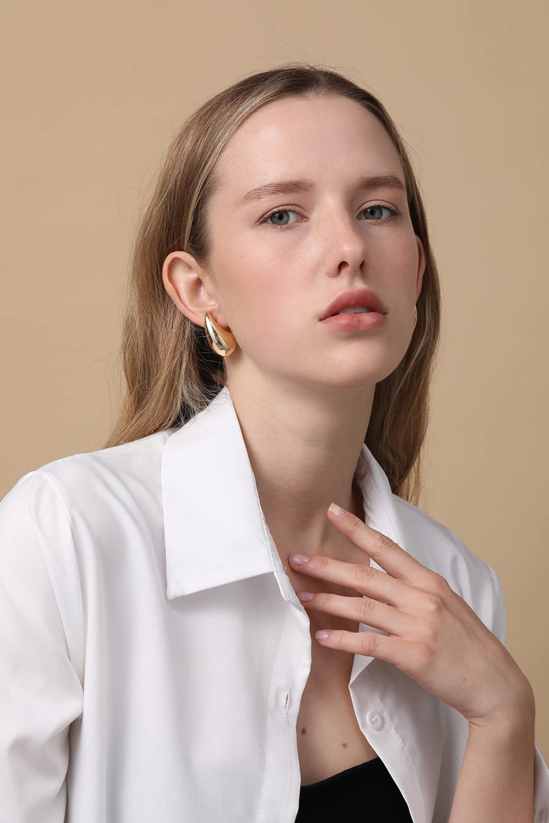 Vuleto 2 Pairs Teardrop Earrings Dupes Set for Women, Lightweight Gold Silver Chunky Hoops Tear Drop Dangle Earrings Hypoallergenic Trendy Fashion Jewelry Gifts - Image 3