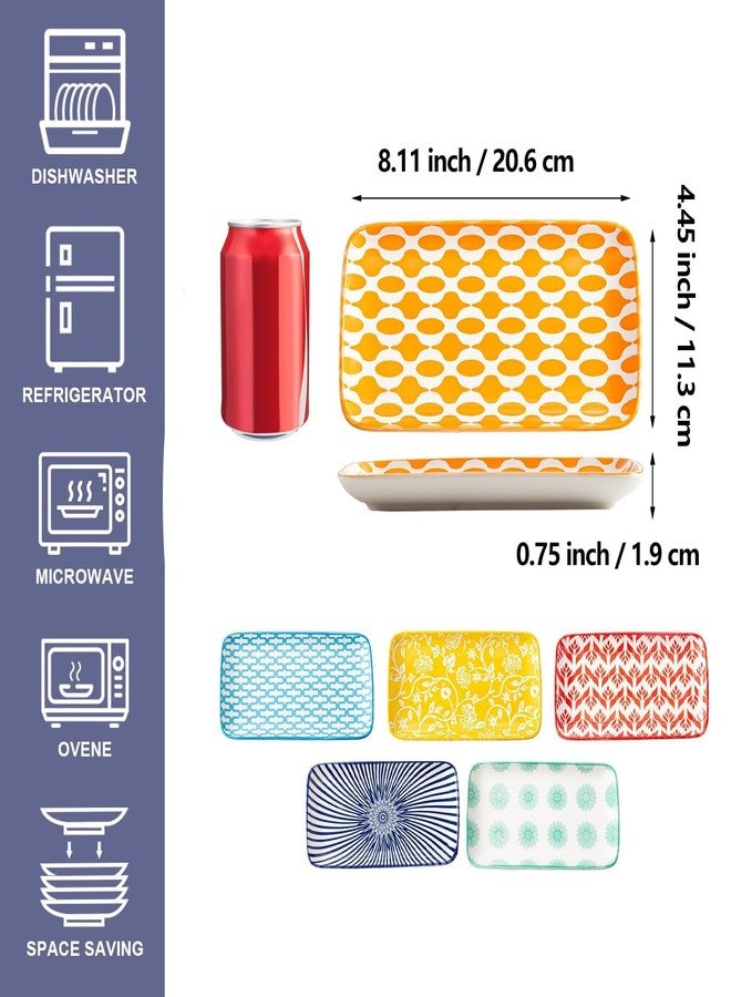 Cerkik Ceramic Rectangle Salad Plates Set - 8.1" x 4.5" Rectangular Serving Platter - Serving Trays for Sushi Dinner Dessert Pasta Appetizer - Microwave Dishwasher Safe - Set of 6 - Assorted Colors - Image 3