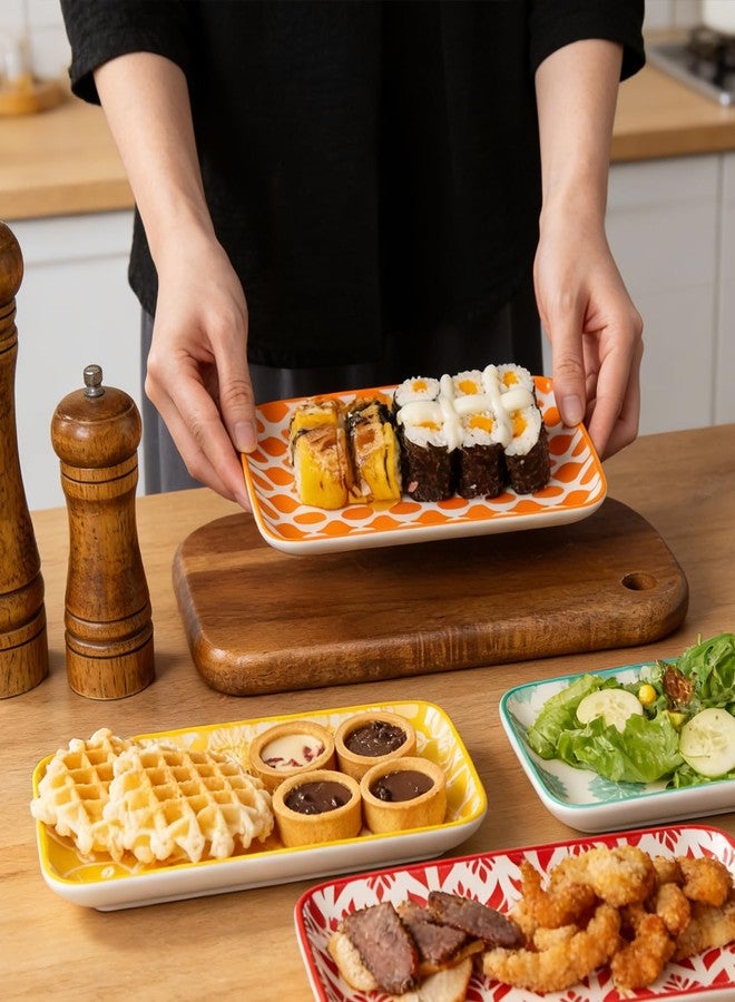 Cerkik Ceramic Rectangle Salad Plates Set - 8.1" x 4.5" Rectangular Serving Platter - Serving Trays for Sushi Dinner Dessert Pasta Appetizer - Microwave Dishwasher Safe - Set of 6 - Assorted Colors - Image 5
