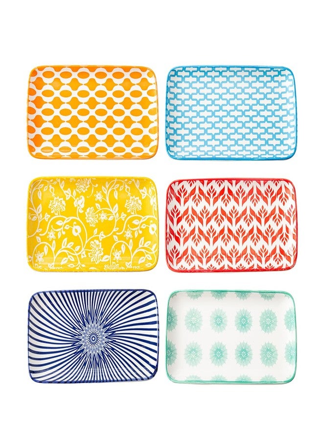 Cerkik Ceramic Rectangle Salad Plates Set - 8.1" x 4.5" Rectangular Serving Platter - Serving Trays for Sushi Dinner Dessert Pasta Appetizer - Microwave Dishwasher Safe - Set of 6 - Assorted Colors - Image 1