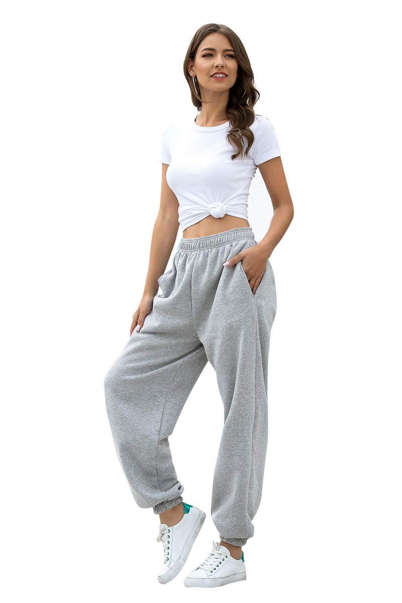 VINMEN Cinch Bottom Sweatpants Pockets High Waist Sporty Gym Athletic Fit Jogger Workout Pants for Women Lounge Trousers Gray M - Image 4