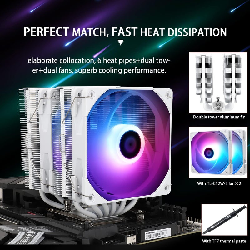 ثيرمالرايت مبرد هواء وحدة المعالجة المركزية Thermalright Peerless Assassin 120 أبيض ARGB، ARGB 5V، مروحتان PWM TL-C12W-S، غطاء مشعاع متوافق مع AMD AM4 AM5/Intel 1150/1200/2066 - Image 3