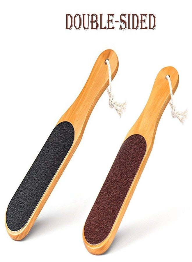 AKADO Double sided flat foot scrubber skin callus remover pedicure tool with wooden handle and hanging hook (pack of -1) - Image 2